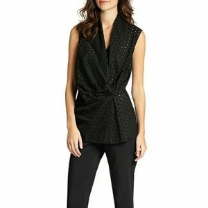 Natori | Perforated Sleeveless Gathered Blouse